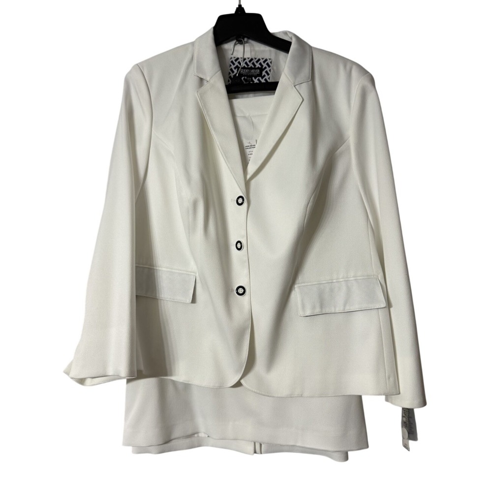 NWT John Meyer Collection Womens White Navy 2 Peice Jacket Skirt Suit Plus 22W